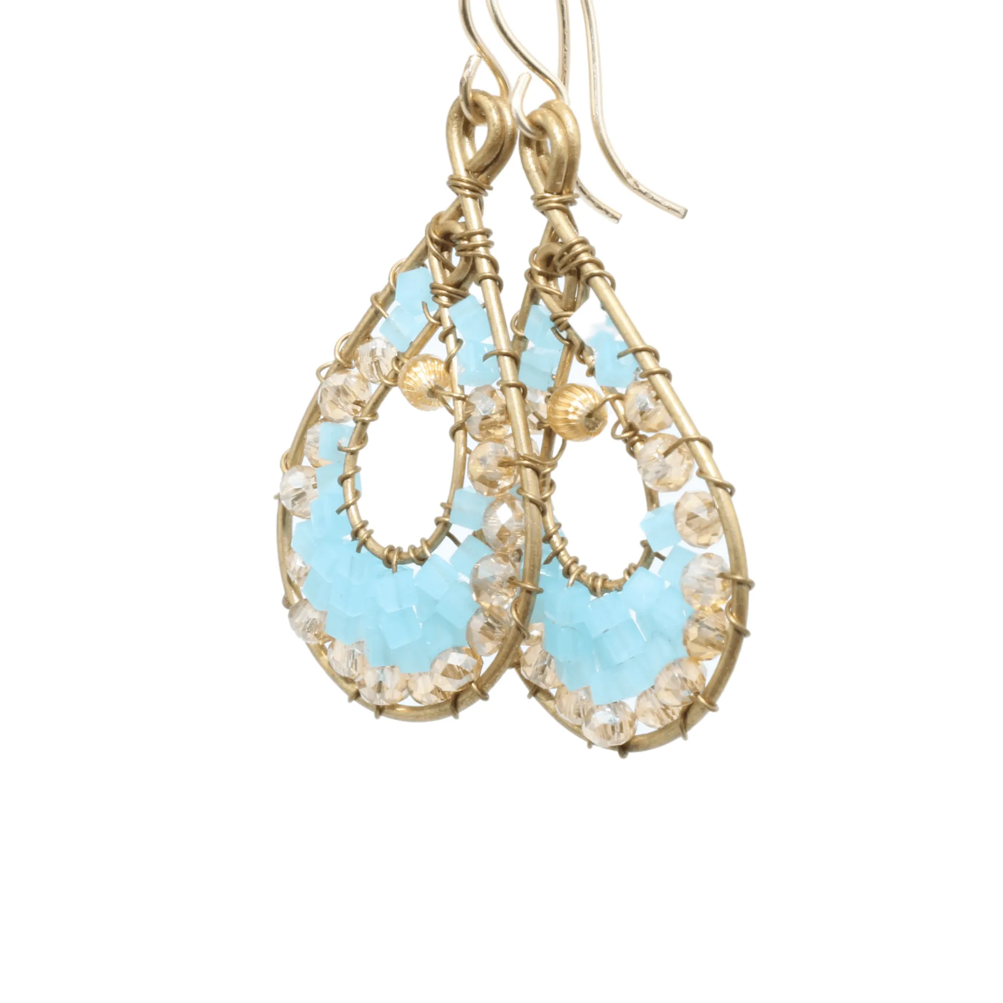 Gold and Blue Delica Beaded Earrings