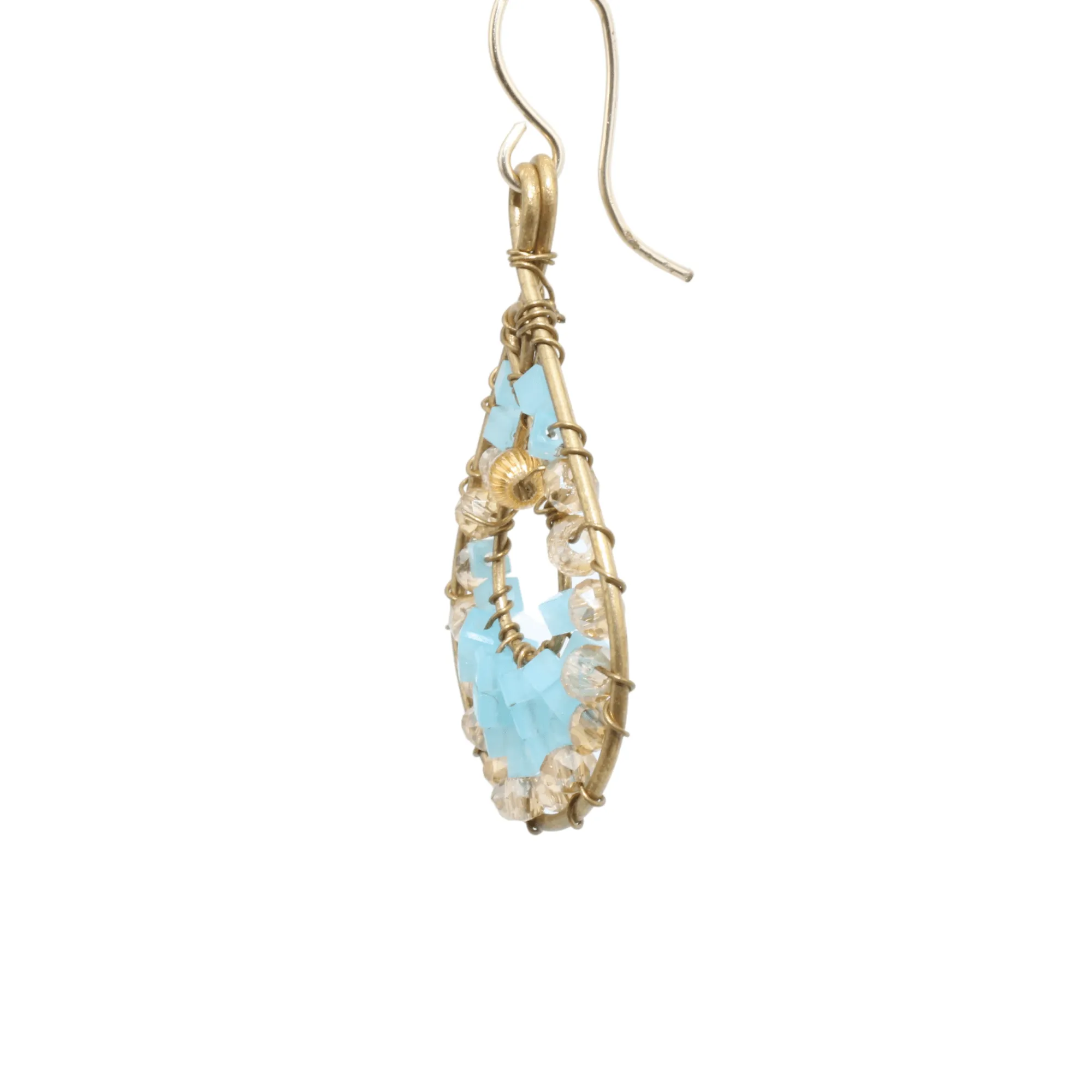 Gold and Blue Delica Beaded Earrings