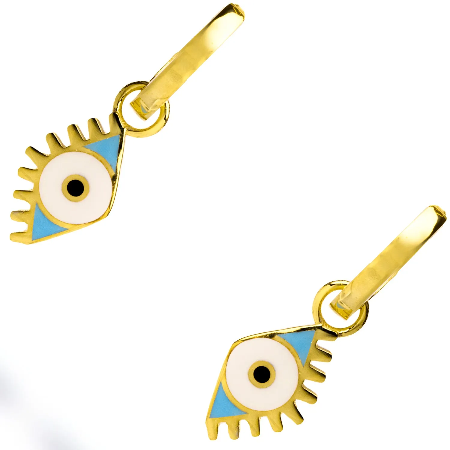 Gold Vermeil Hoop & Blue Enamel Protection Evil Eye Dangle Earrings