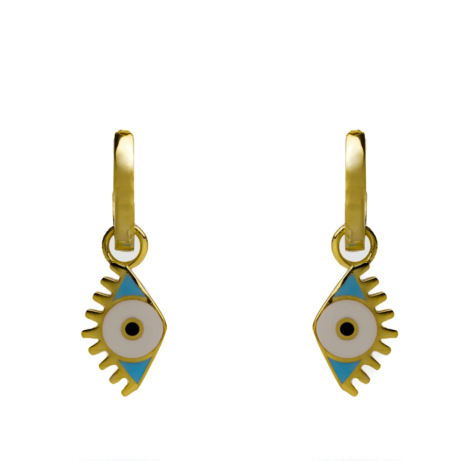 Gold Vermeil Hoop & Blue Enamel Protection Evil Eye Dangle Earrings