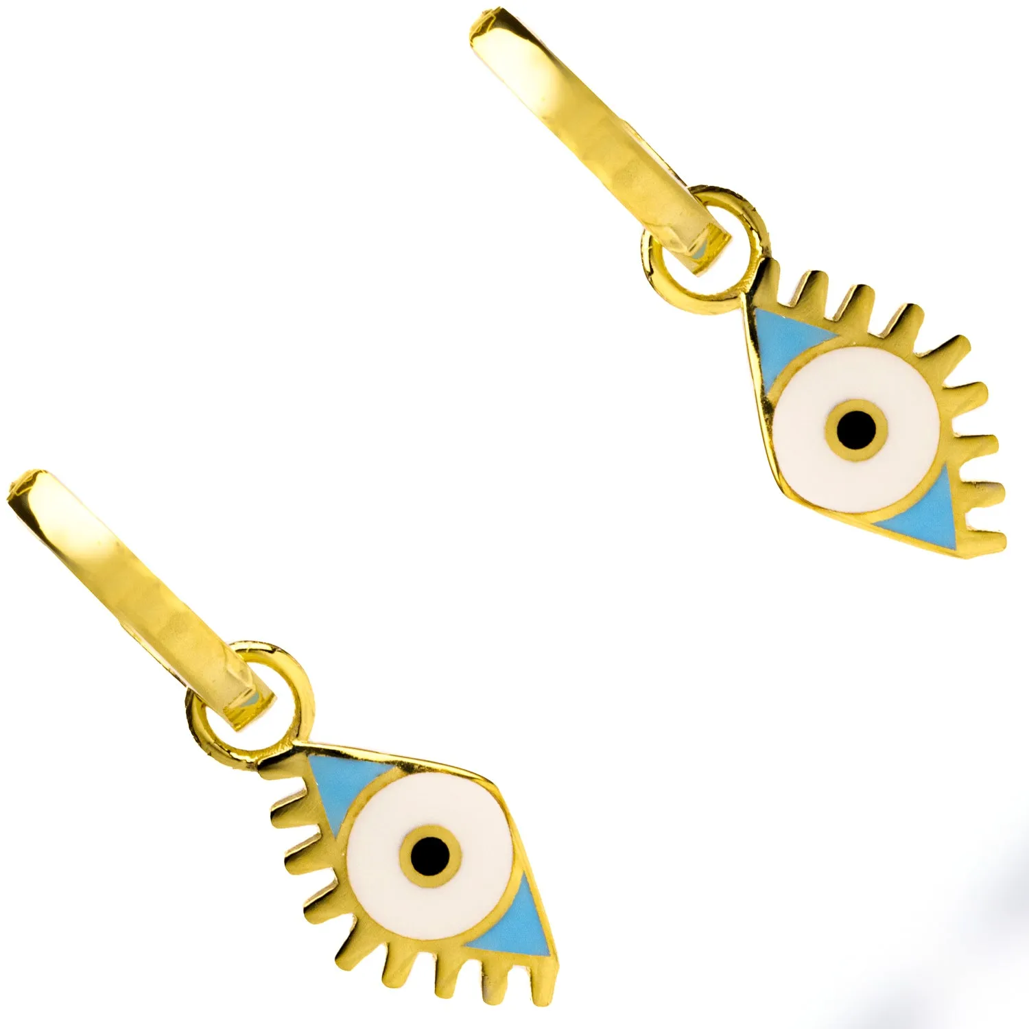 Gold Vermeil Hoop & Blue Enamel Protection Evil Eye Dangle Earrings