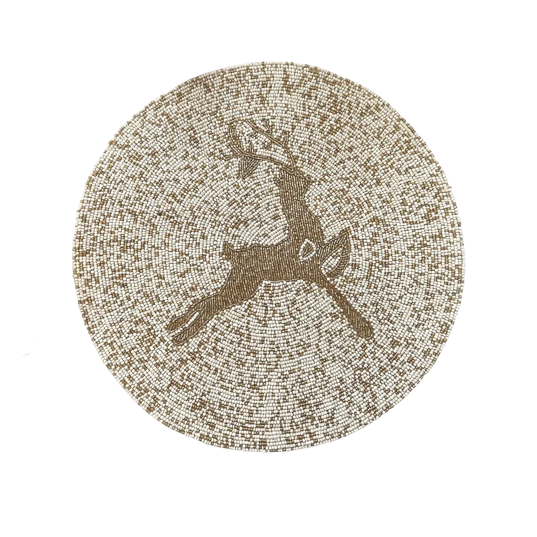Golden Reindeer Beaded Round Placemats - Set of 6