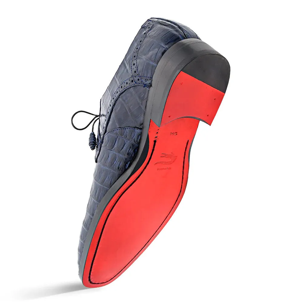 Golfo Plain Toe Crocodile Derby Blue By Mezlan Made In Spain Brand