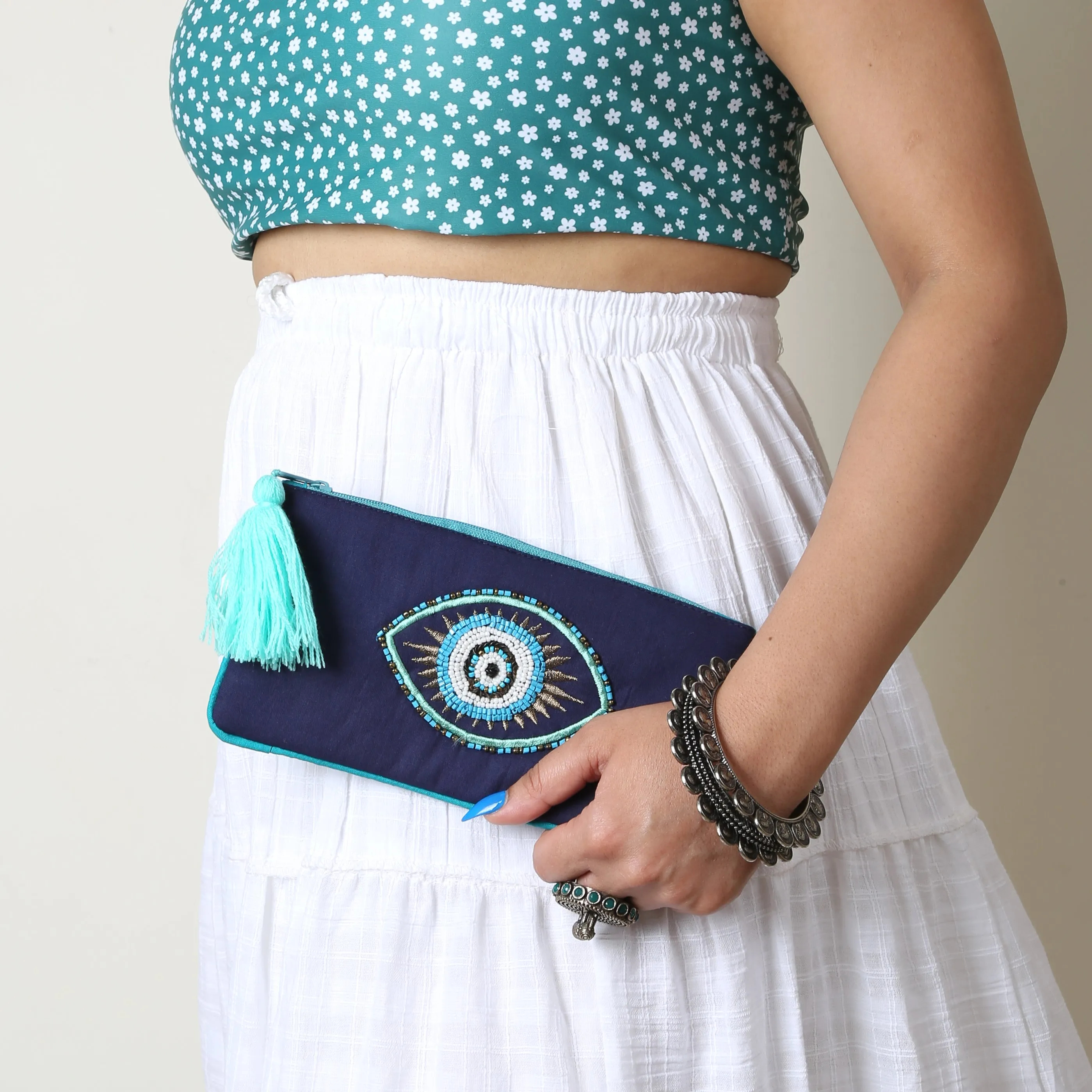 Good Luck - Navy Blue Evil Eye Hand Bag for Women