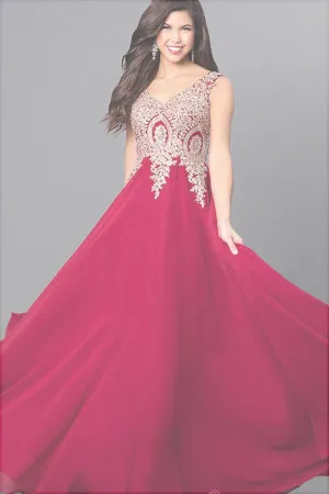 Gorgeous Cheap Lace V-Neck Long Prom Dress with Beaded Appliques, M248