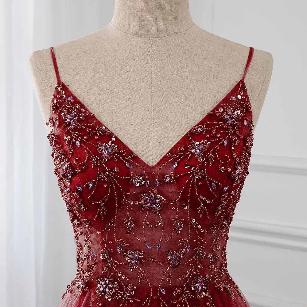 Gorgeous Wine Red Beaded Floor Length Party Dress,Burgundy Junior Prom Dress
