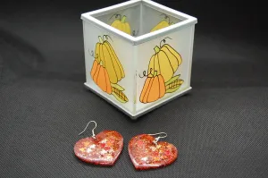 Gracie Lane - Starburst Orange Heart epoxy earrings