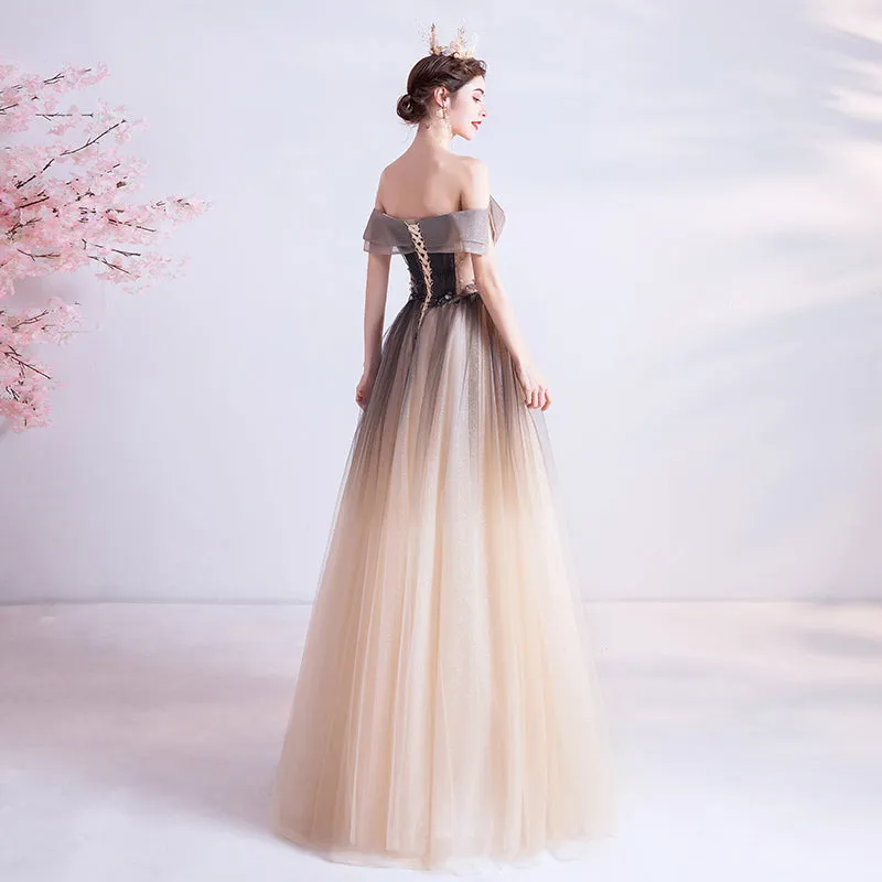 Gradient Sweetheart A-line Long Prom Dress Formal Dress, Off Shoulder Party Dress