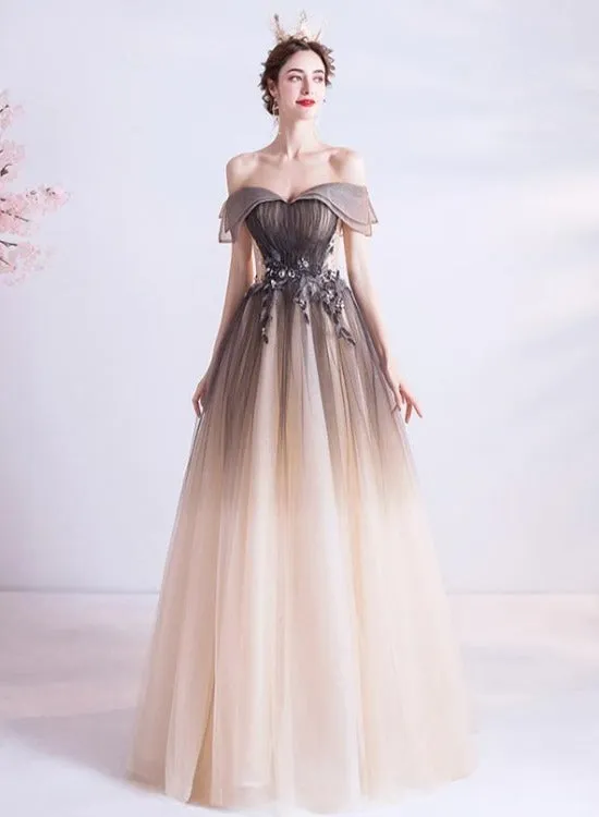 Gradient Sweetheart A-line Long Prom Dress Formal Dress, Off Shoulder Party Dress