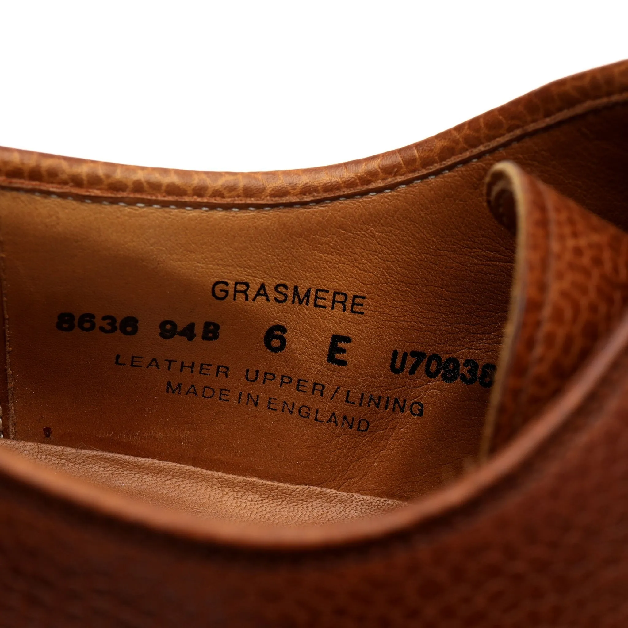 'Grasmere' Tan Brown Grain Leather Derby UK 6 E