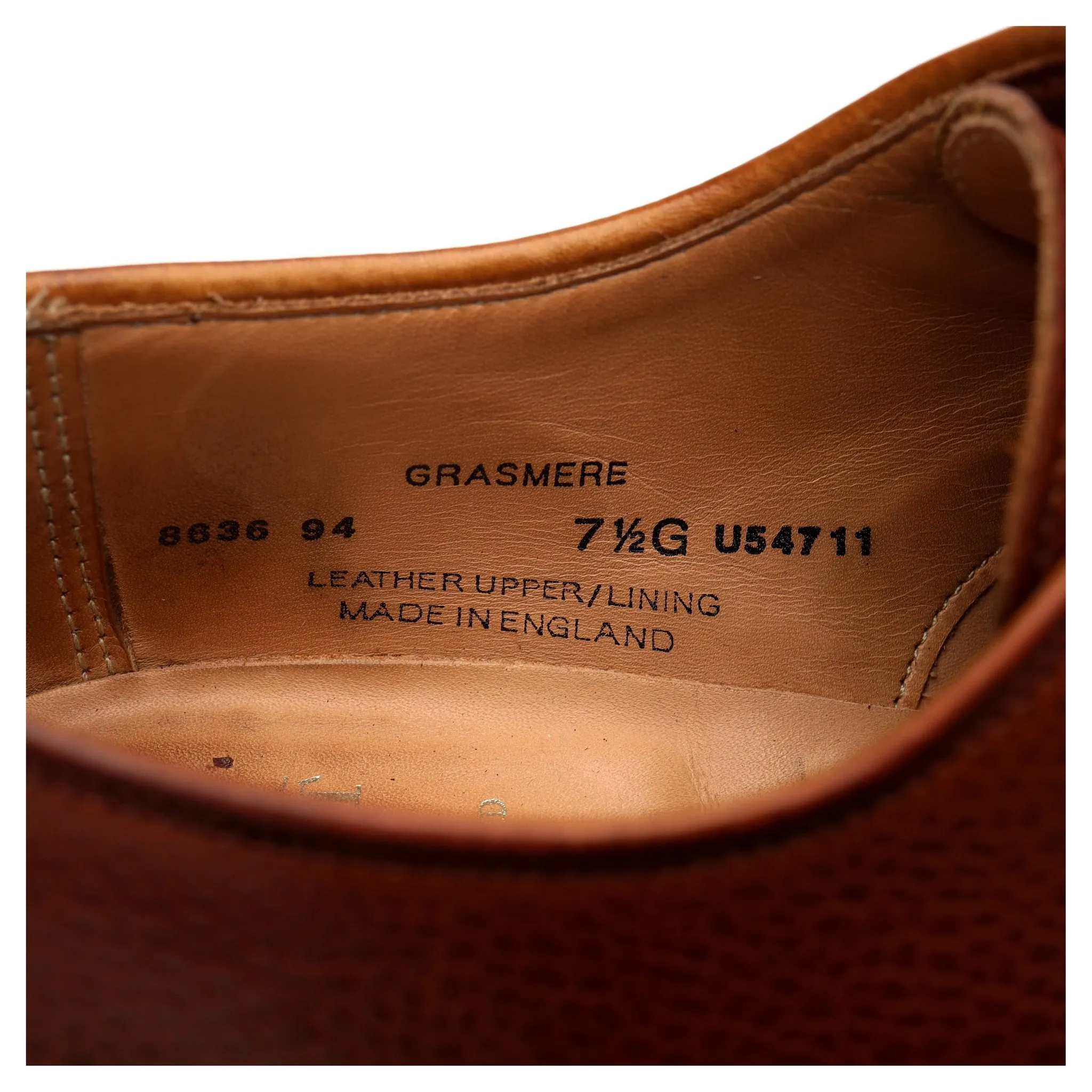 'Grasmere' Tan Brown Grain Leather Derby UK 7.5 G