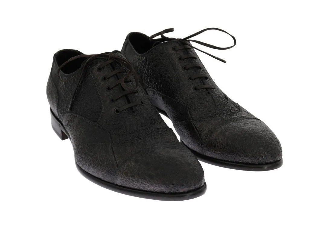 Gray Frog Skin Leather Derby Shoes