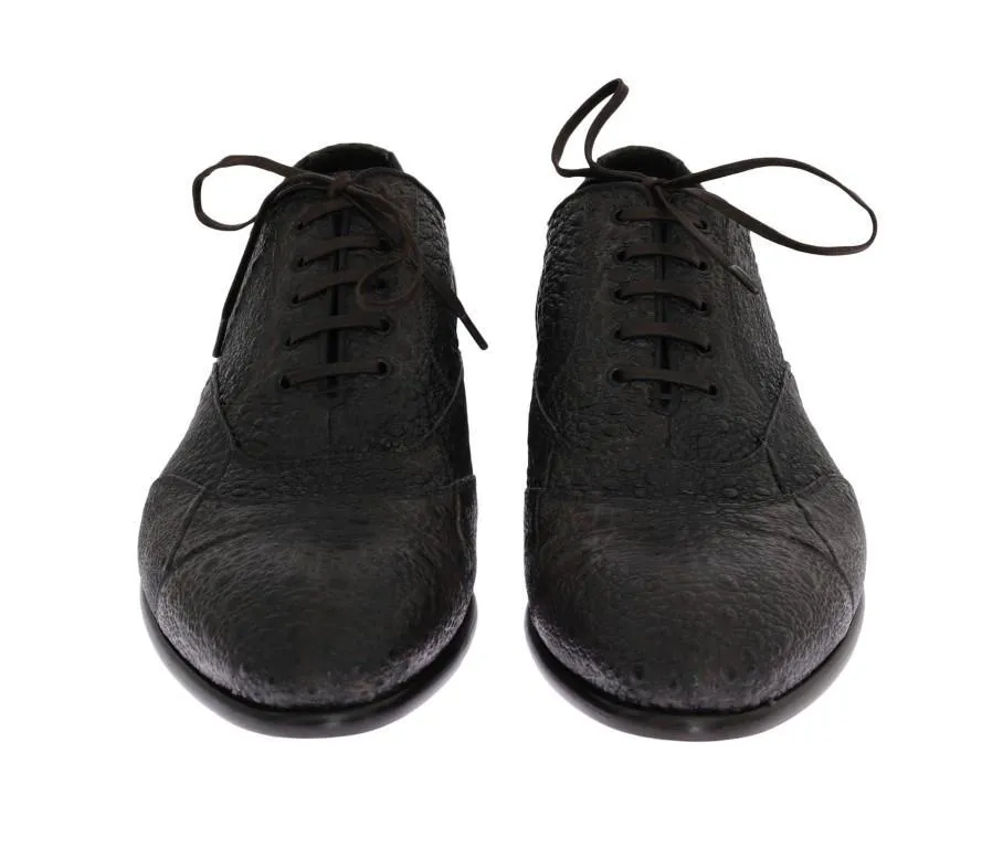Gray Frog Skin Leather Derby Shoes