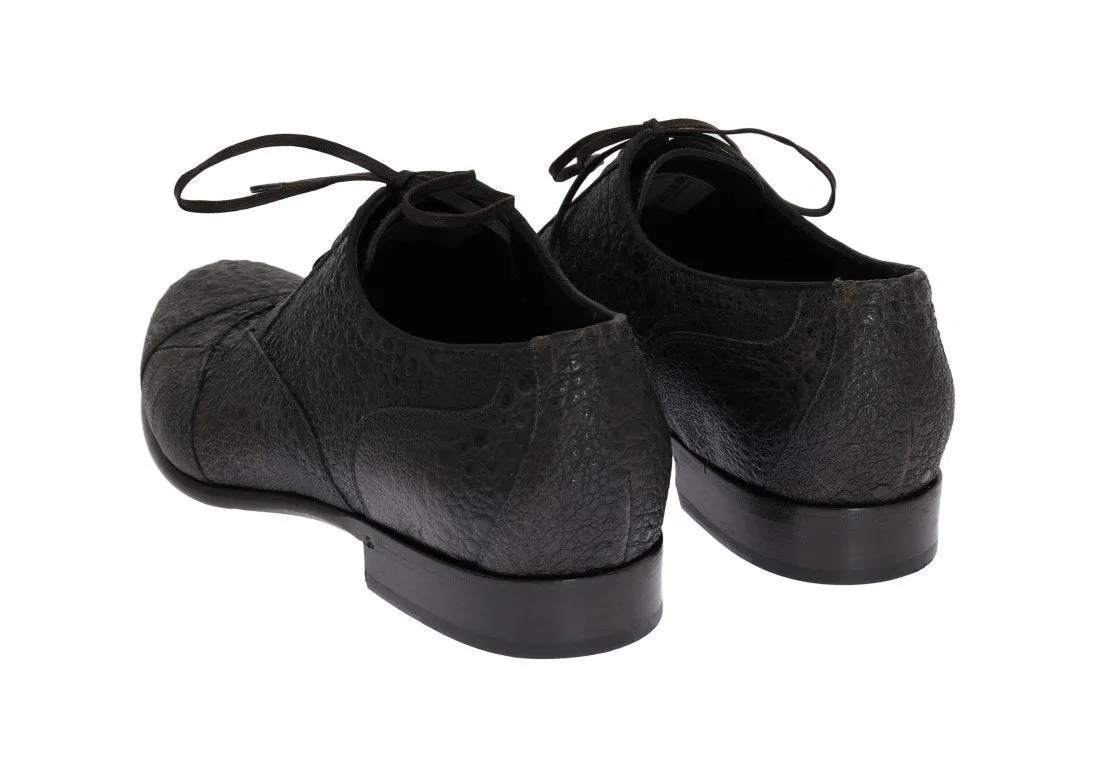 Gray Frog Skin Leather Derby Shoes