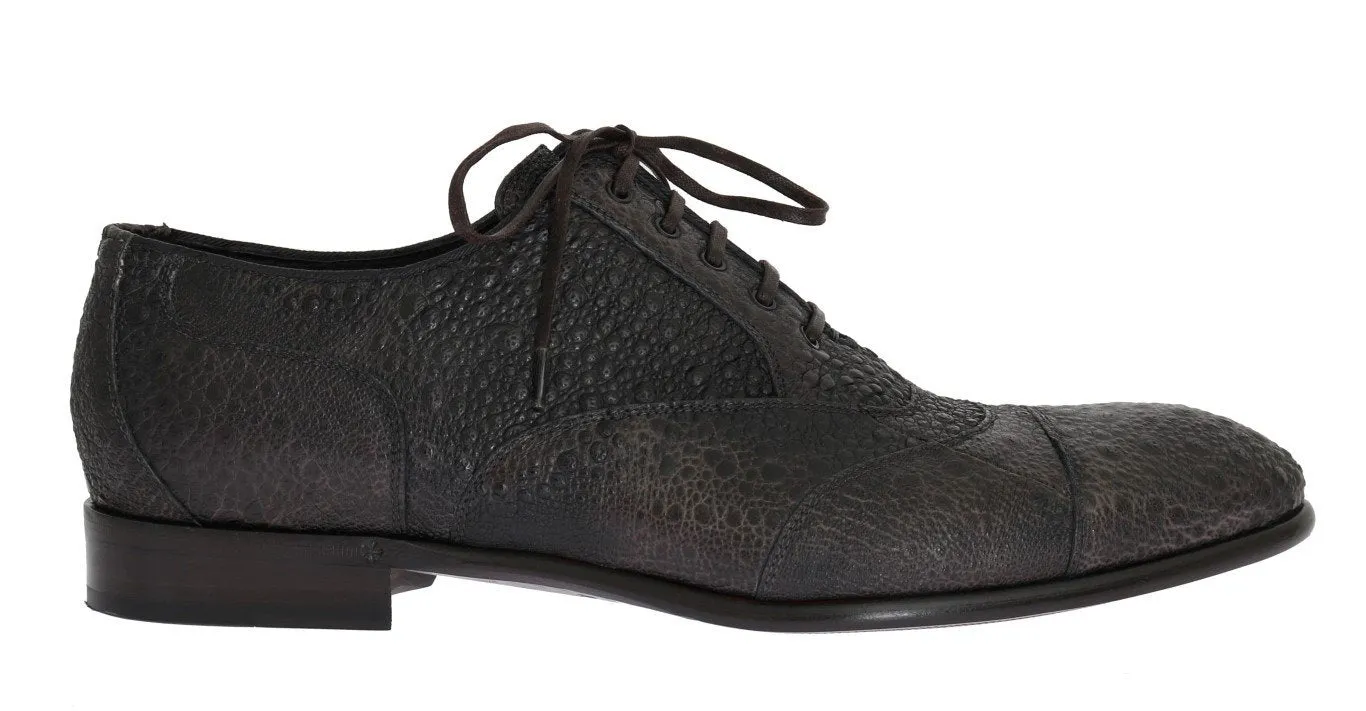 Gray Frog Skin Leather Derby Shoes