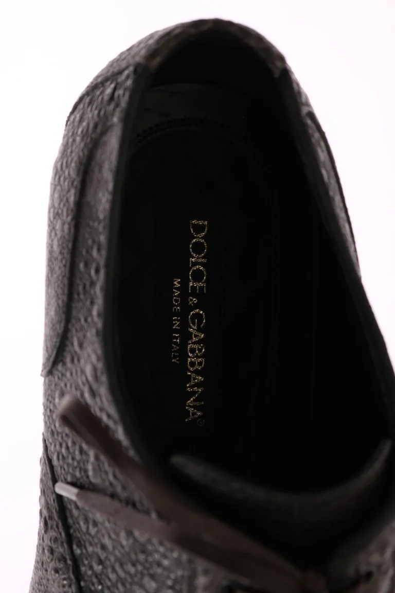 Gray Frog Skin Leather Derby Shoes