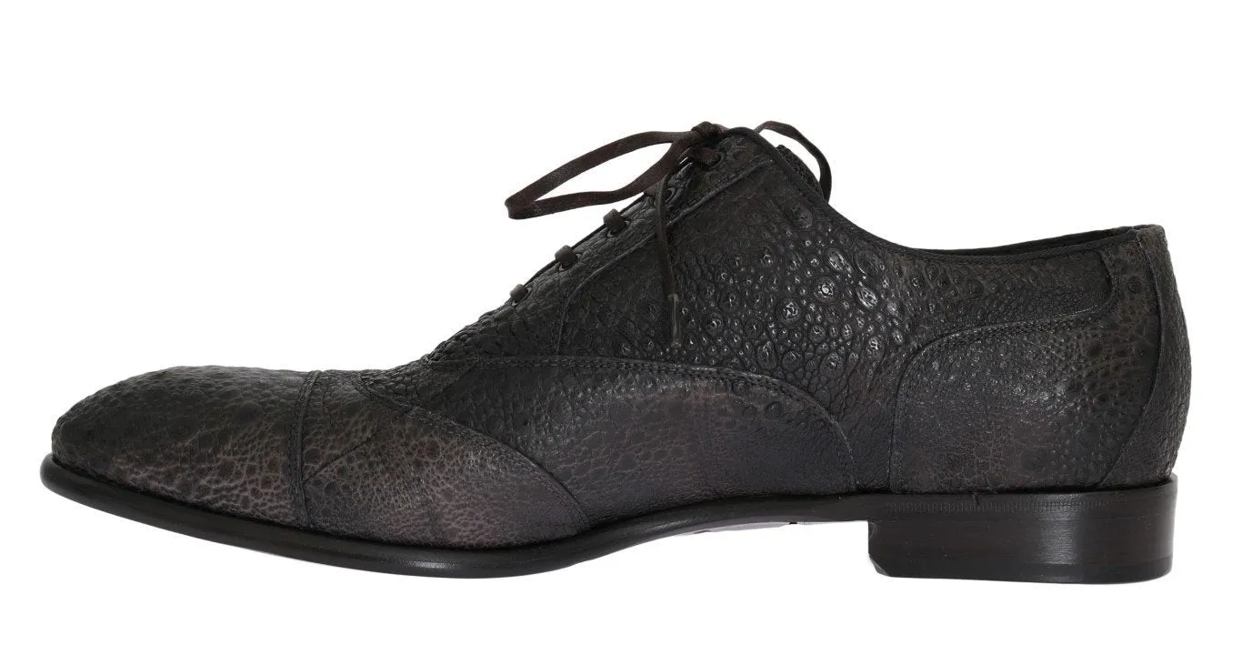 Gray Frog Skin Leather Derby Shoes