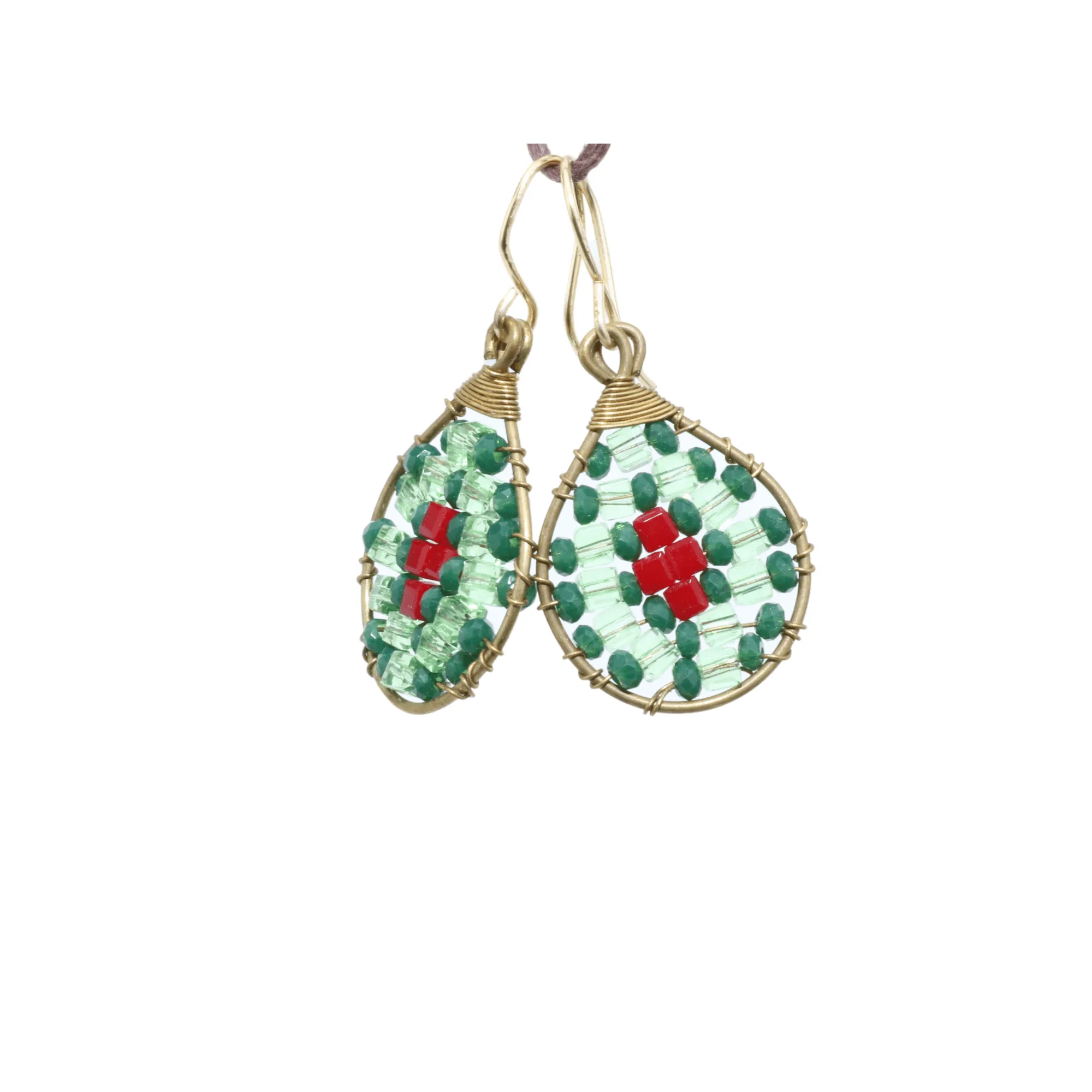 Green and Red Delica Beaded Earrings
