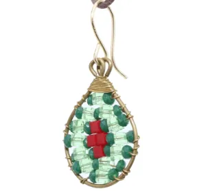 Green and Red Delica Beaded Earrings
