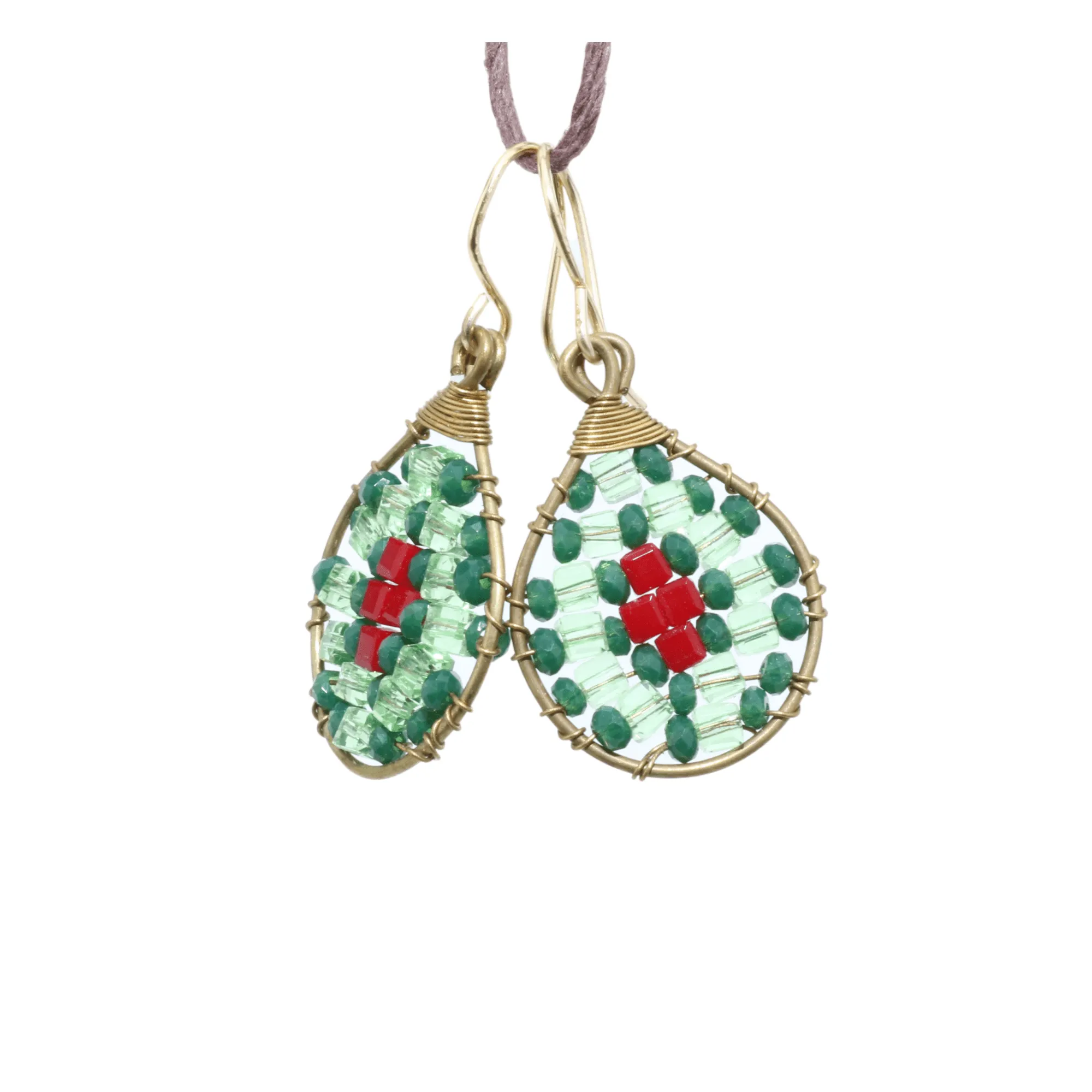 Green and Red Delica Beaded Earrings