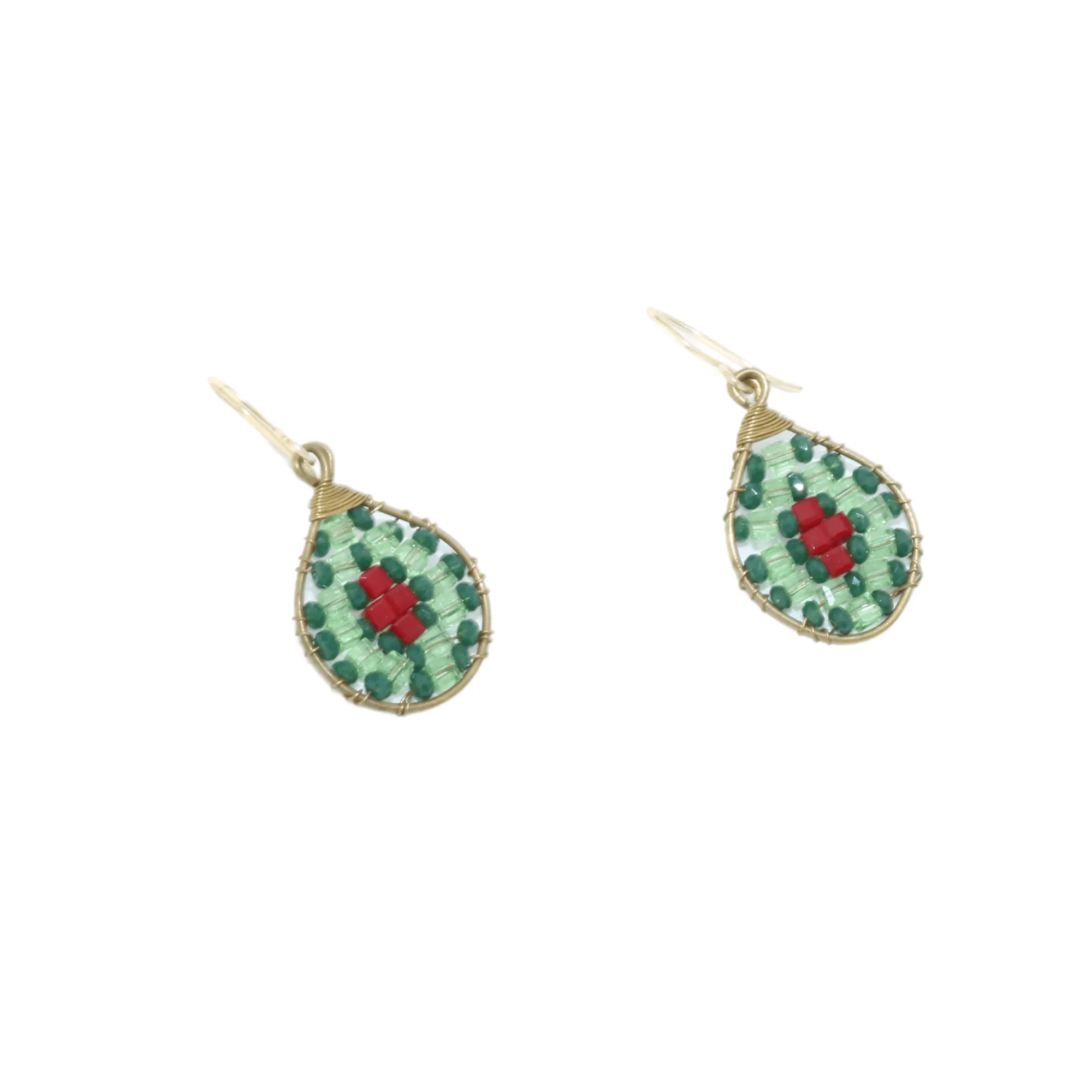 Green and Red Delica Beaded Earrings