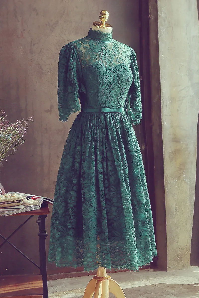 Green lace short prom dress green lace homecoming dress