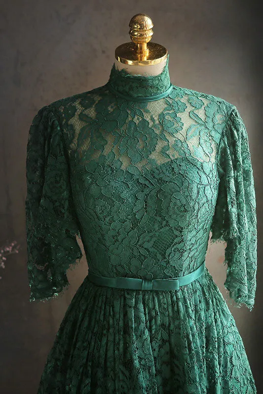 Green lace short prom dress green lace homecoming dress