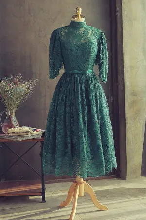 Green lace short prom dress green lace homecoming dress