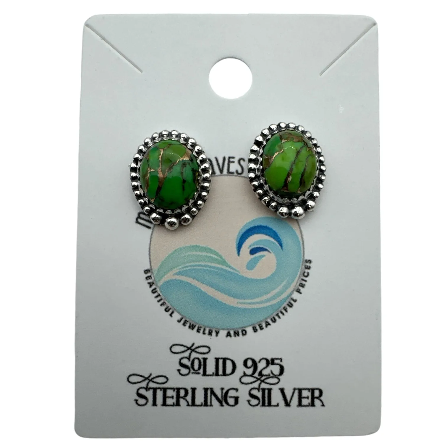 Green Mojave Turquoise Solid 925 Sterling Silver Stud Earrings