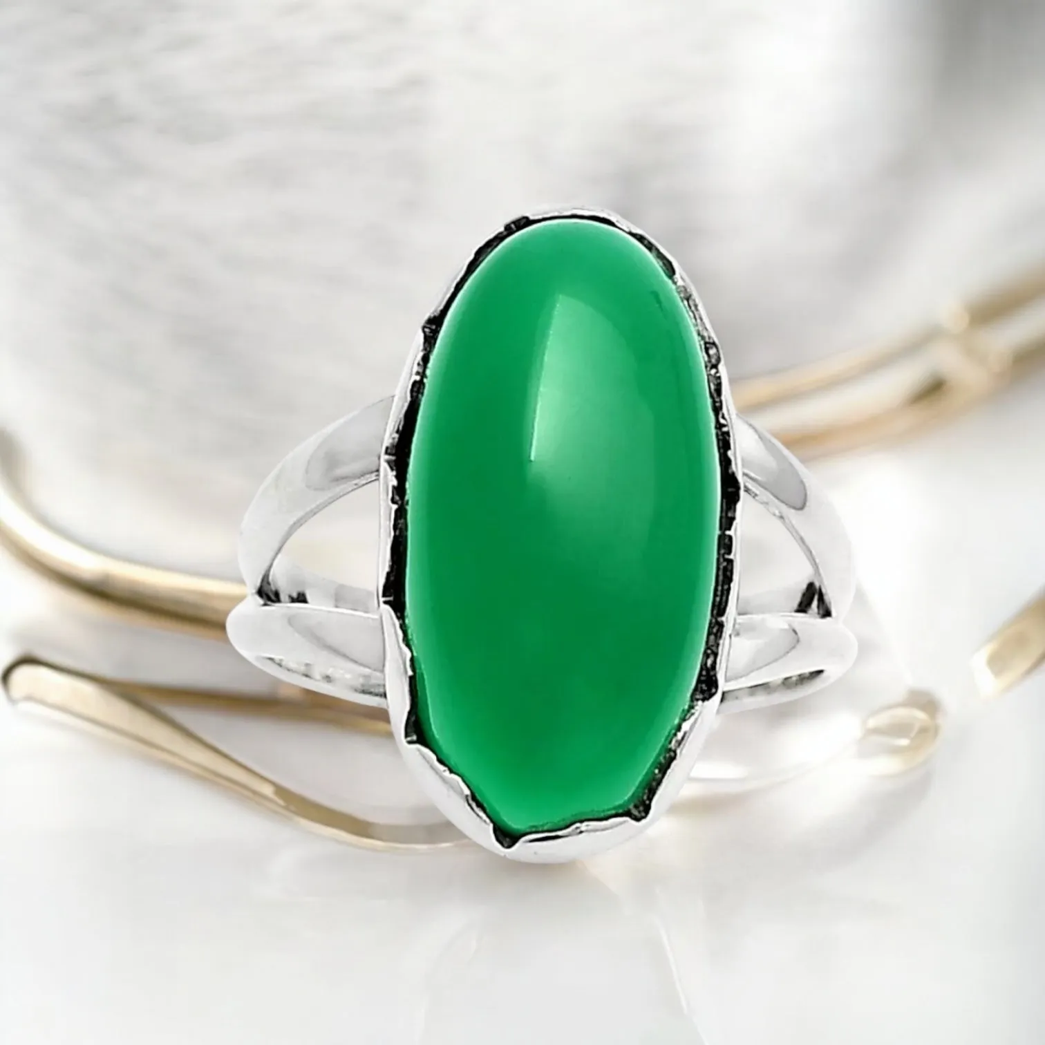 Green Onyx Solid 925 Sterling Silver Ring 7