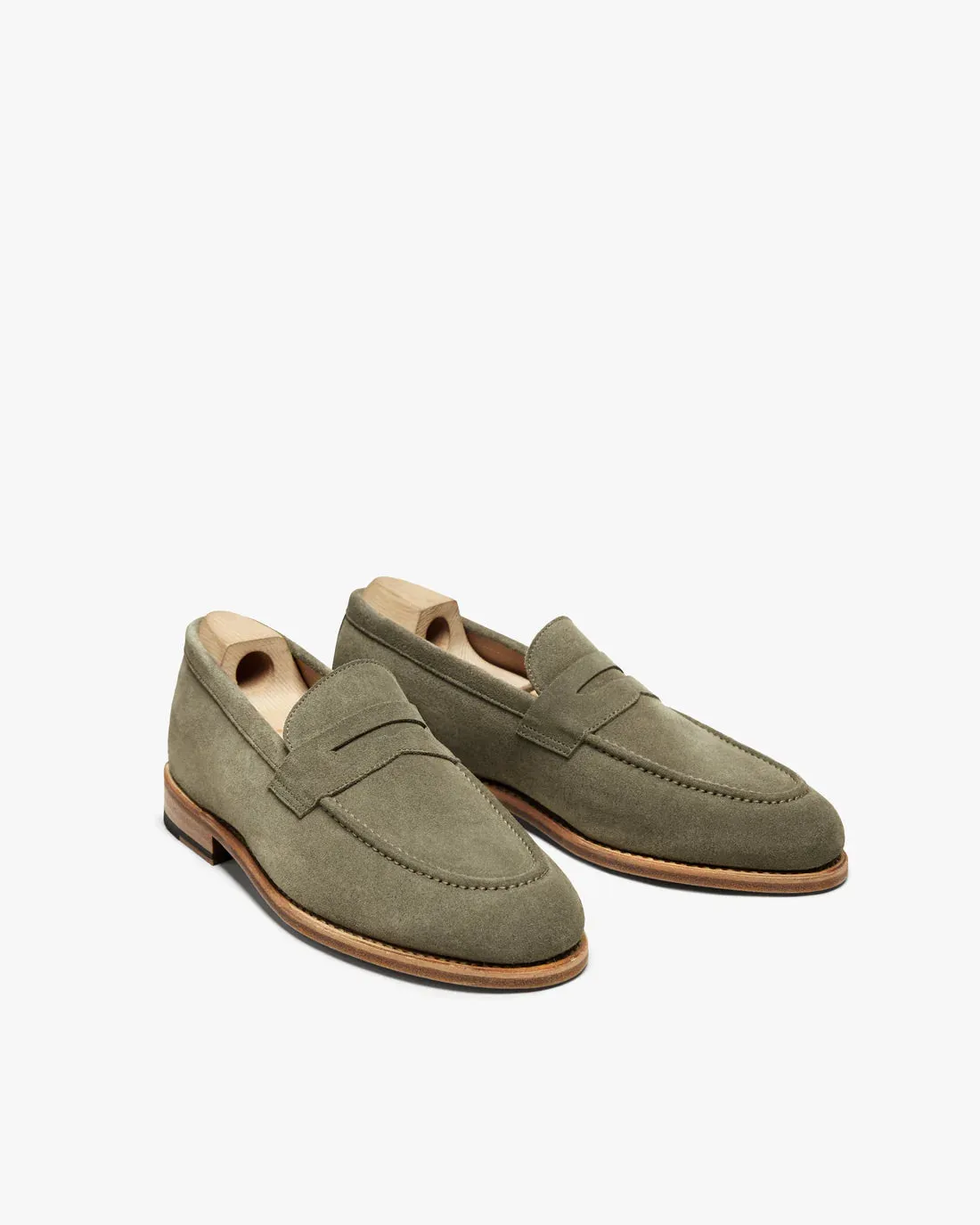 Green Suede Leather Universtone Penny Loafers - Loafers Shoes