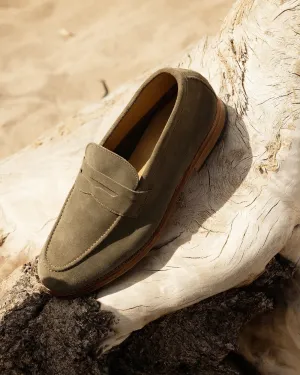 Green Suede Leather Universtone Penny Loafers - Loafers Shoes
