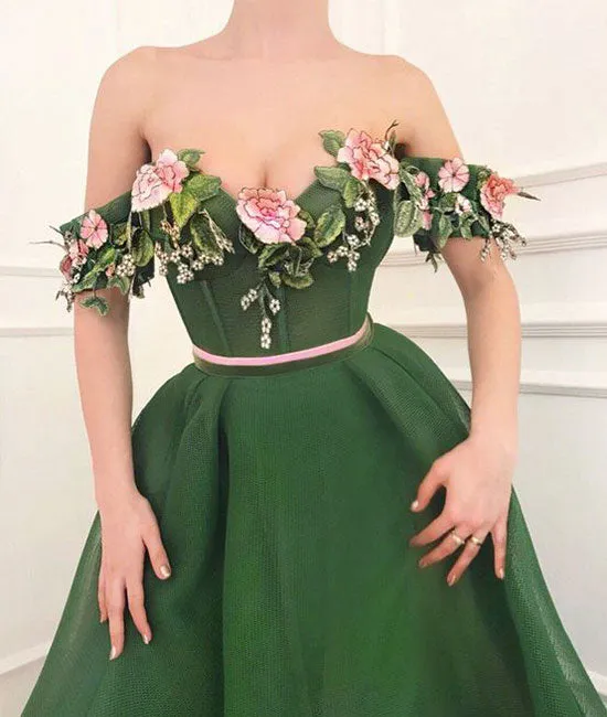 Green sweetheart off shoulder long prom dress, green evening dress