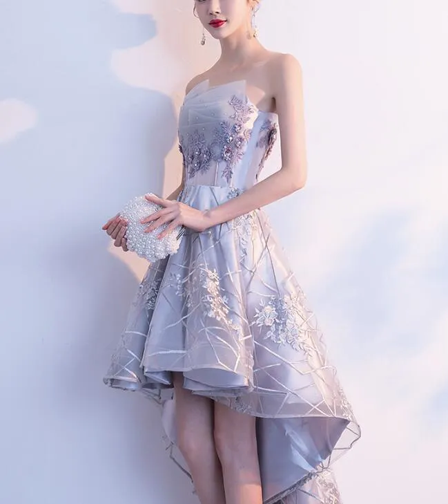 Grey Lace High Low Party Dresses , Grey Homecoming Dresses , Formal Dresses