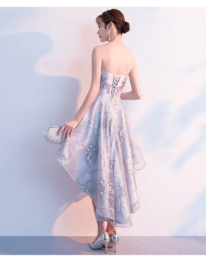 Grey Lace High Low Party Dresses , Grey Homecoming Dresses , Formal Dresses
