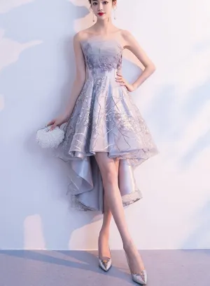 Grey Lace High Low Party Dresses , Grey Homecoming Dresses , Formal Dresses
