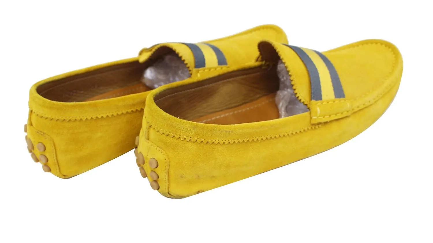 Gucci Men's Yellow Suede web Driver Loafer Size 7.1/2 G