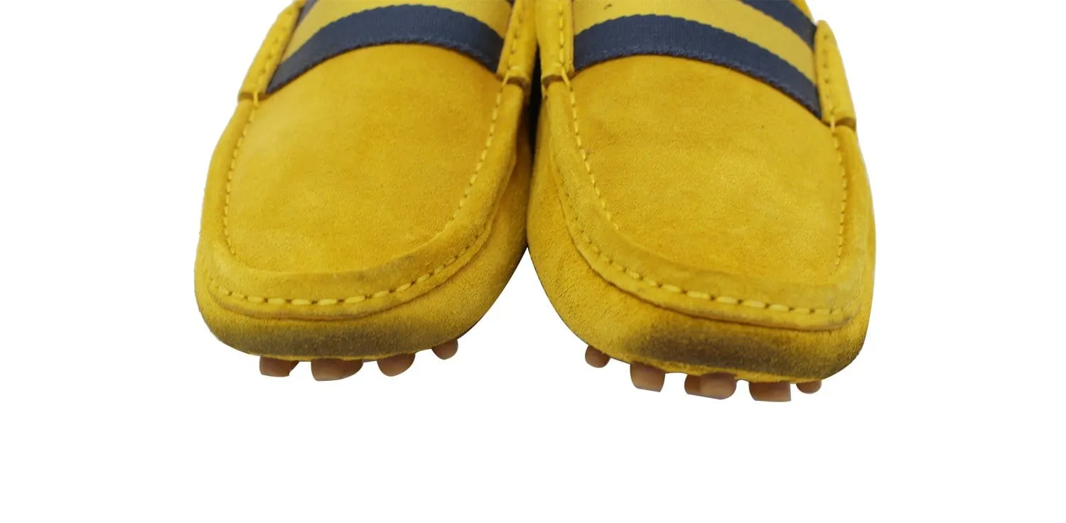 Gucci Men's Yellow Suede web Driver Loafer Size 7.1/2 G