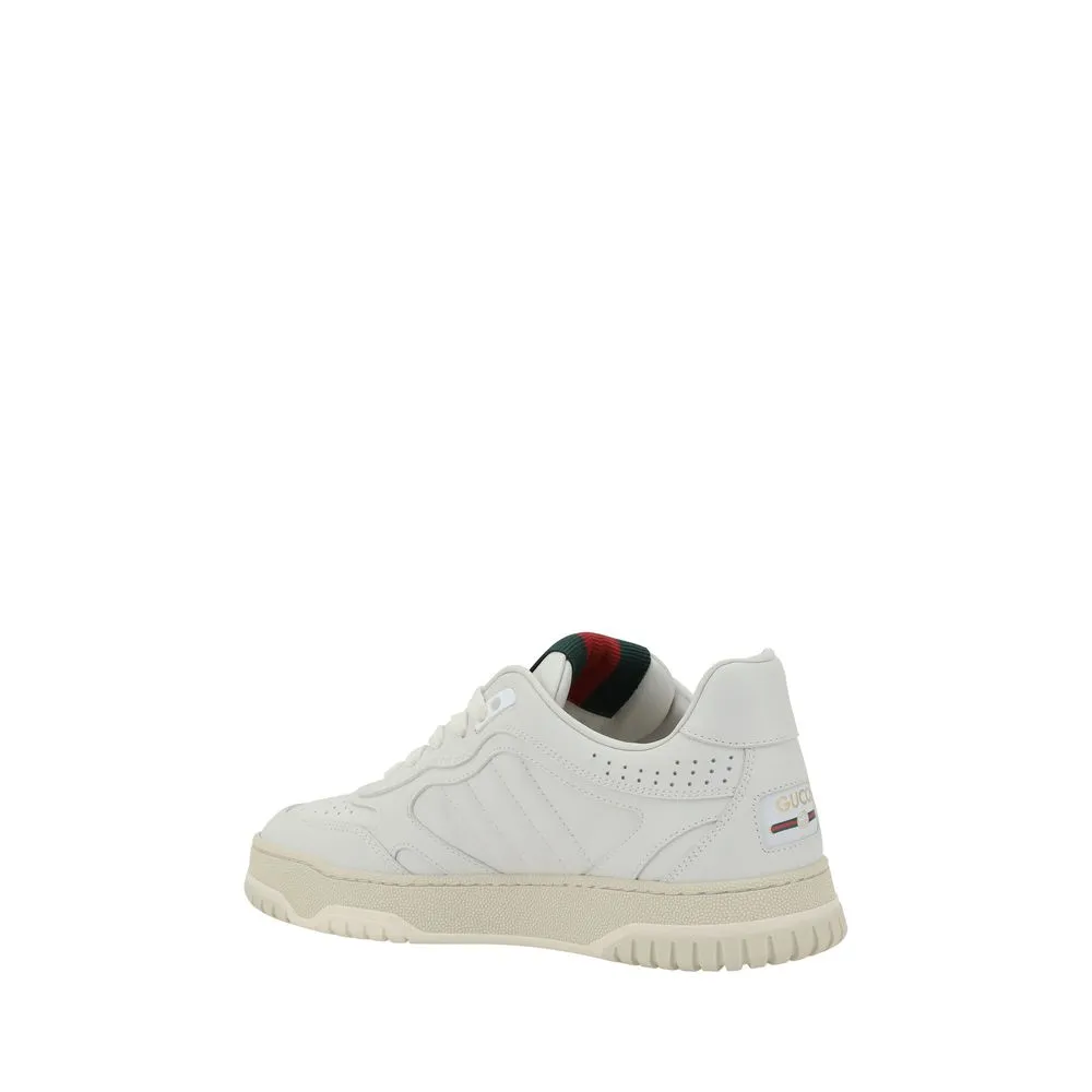 Gucci Re-Web Women White Sneakers Leather Solid Round Toe Athletic Trainer Shoes