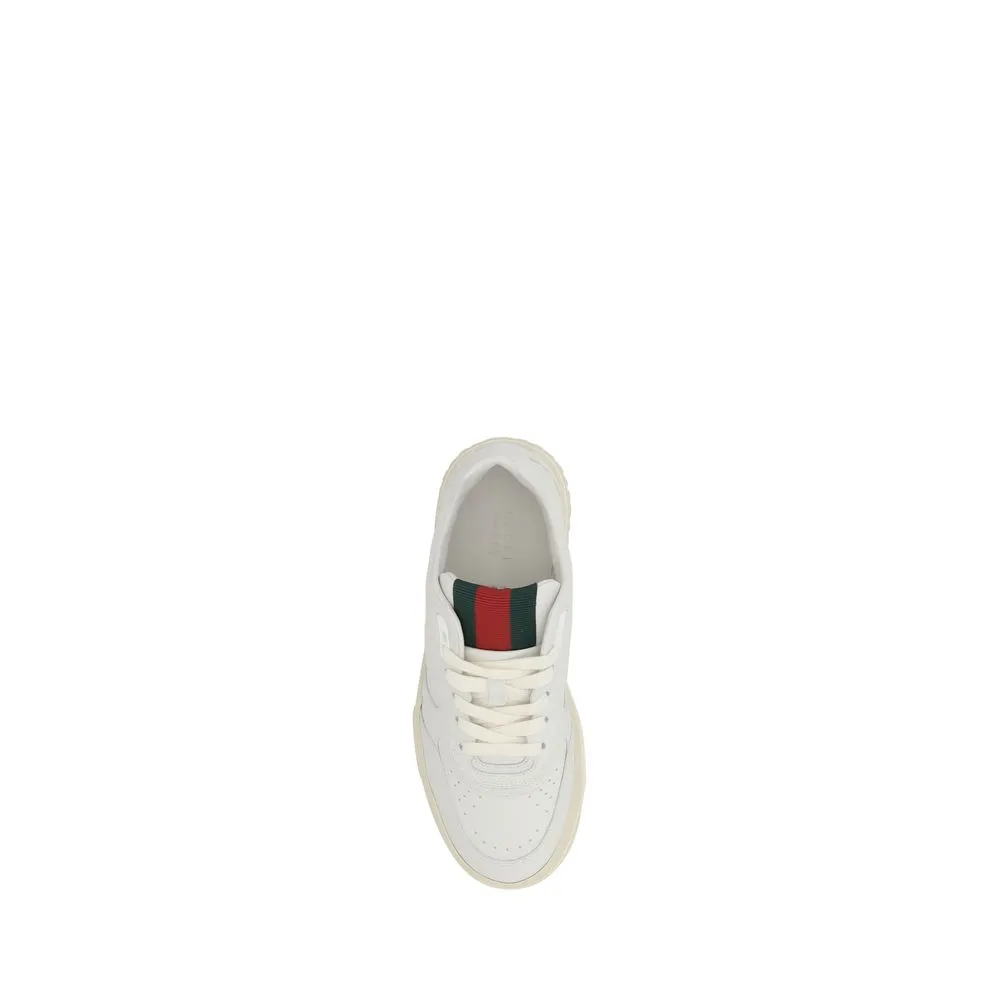 Gucci Re-Web Women White Sneakers Leather Solid Round Toe Athletic Trainer Shoes