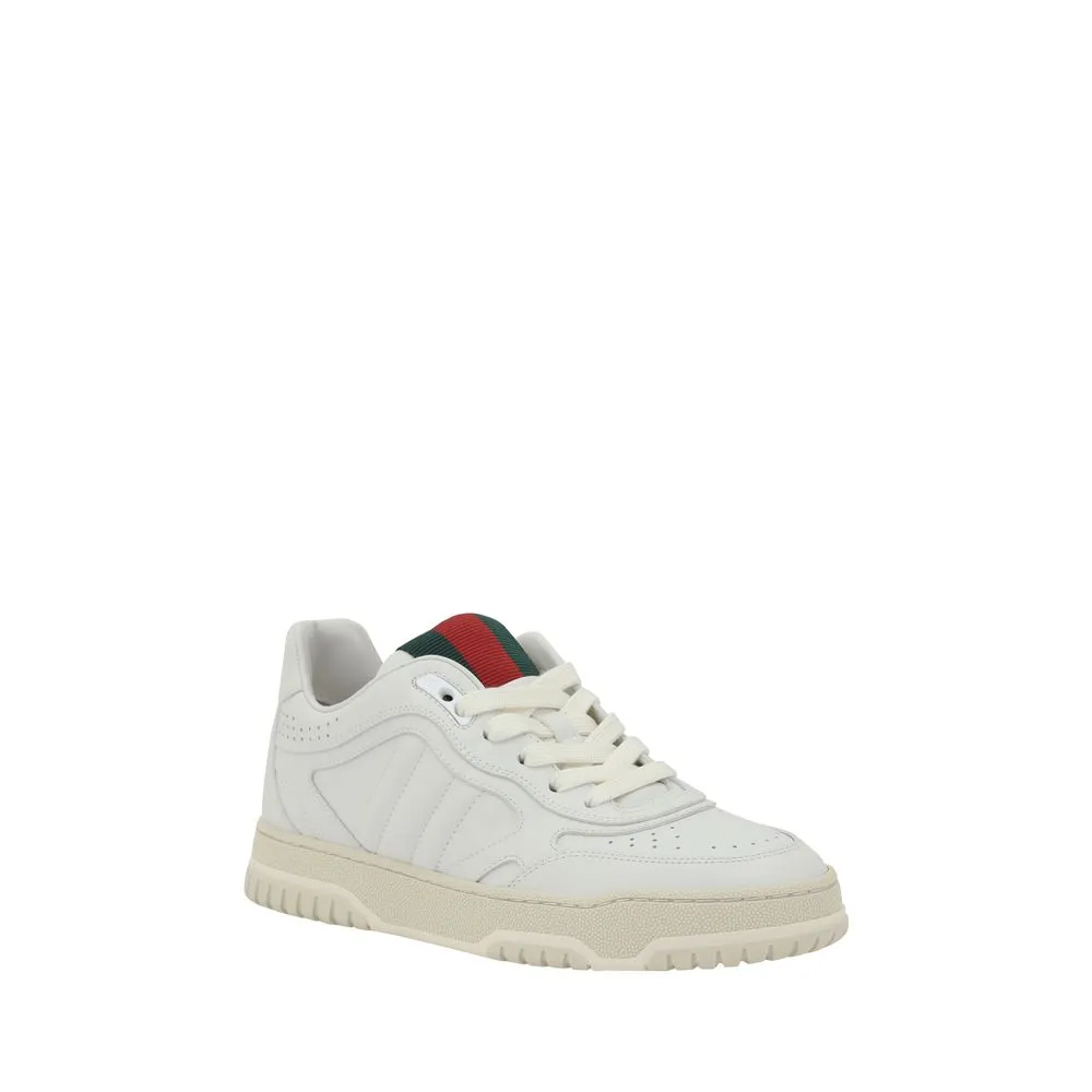 Gucci Re-Web Women White Sneakers Leather Solid Round Toe Athletic Trainer Shoes