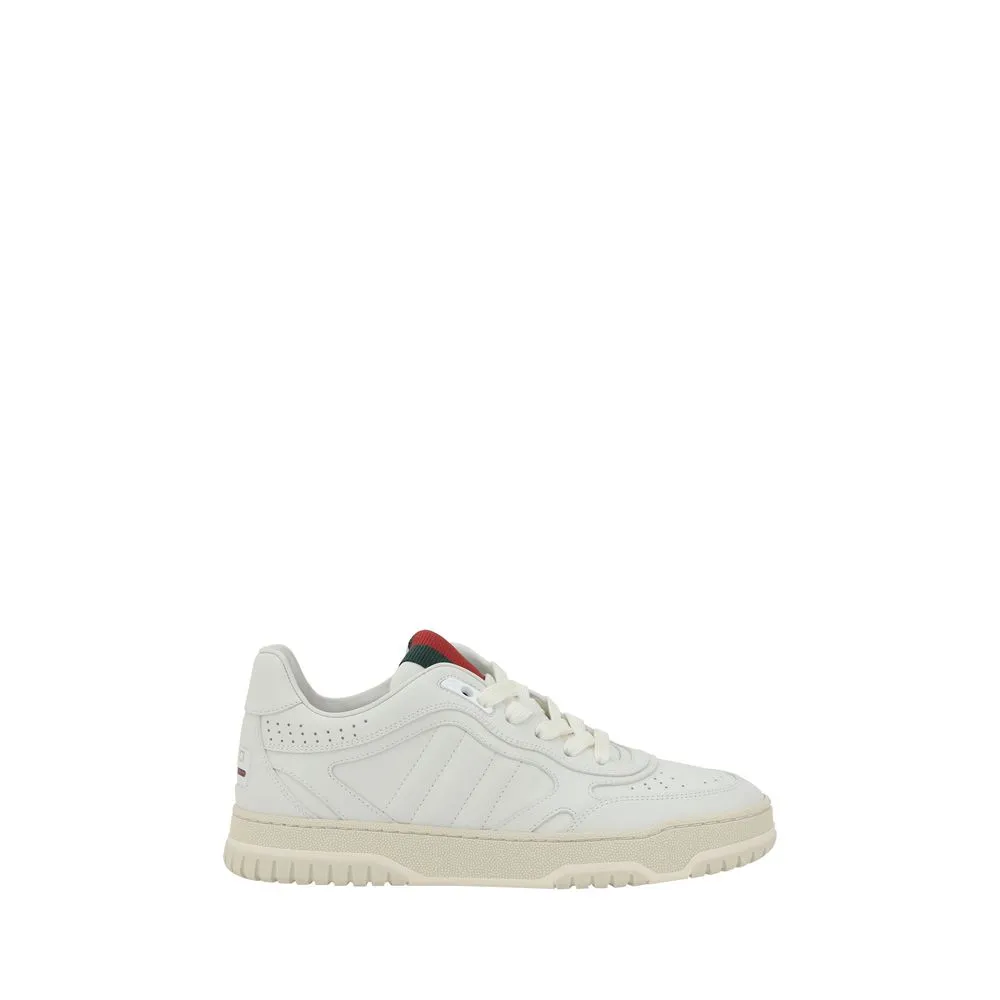 Gucci Re-Web Women White Sneakers Leather Solid Round Toe Athletic Trainer Shoes