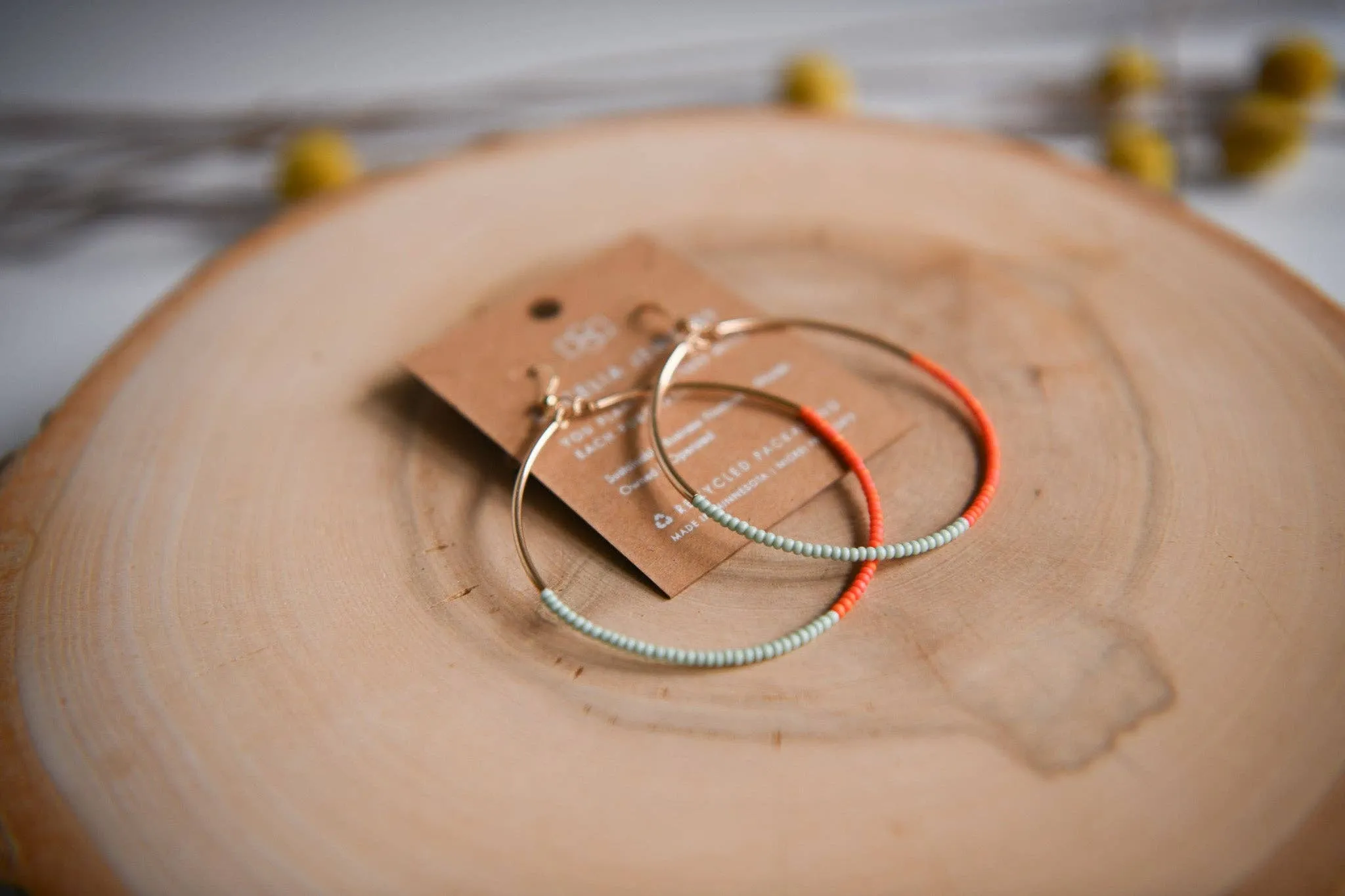 Gypsy Trail Seed Bead Gold Hoop Earrings: Tangerine & Teal