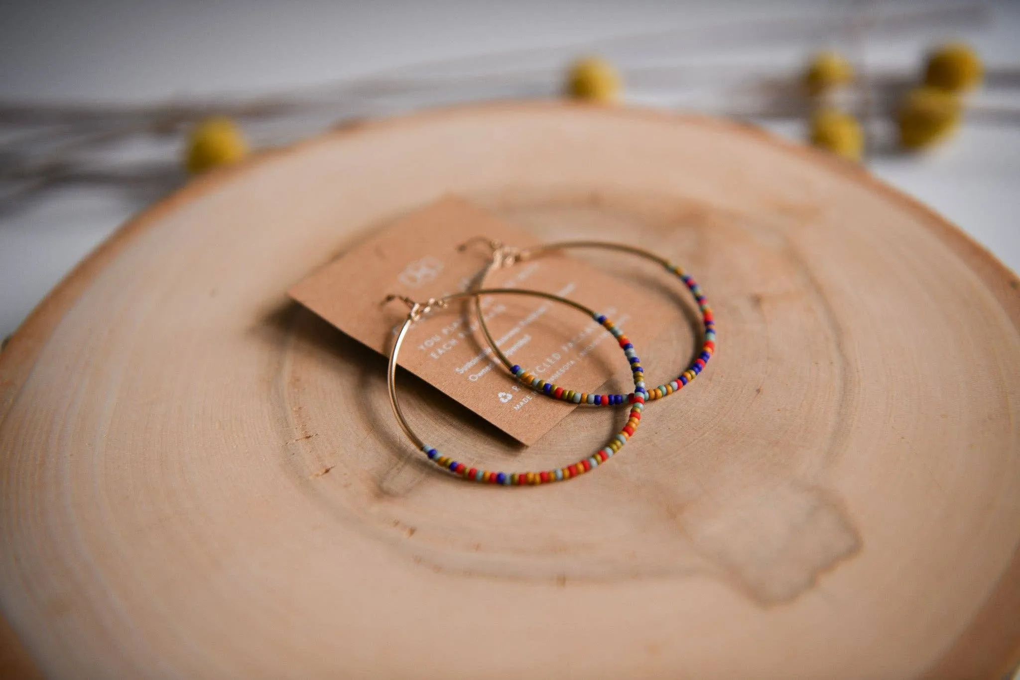 Gypsy Trail Seed Bead Gold Hoop Earrings: Tangerine & Teal