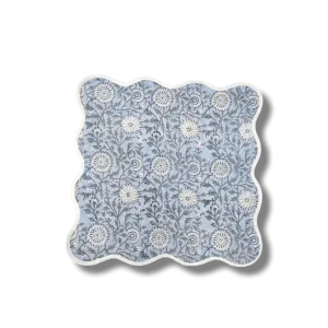 Hand Block Light Blue and Off White Scallop Cotton Napkins