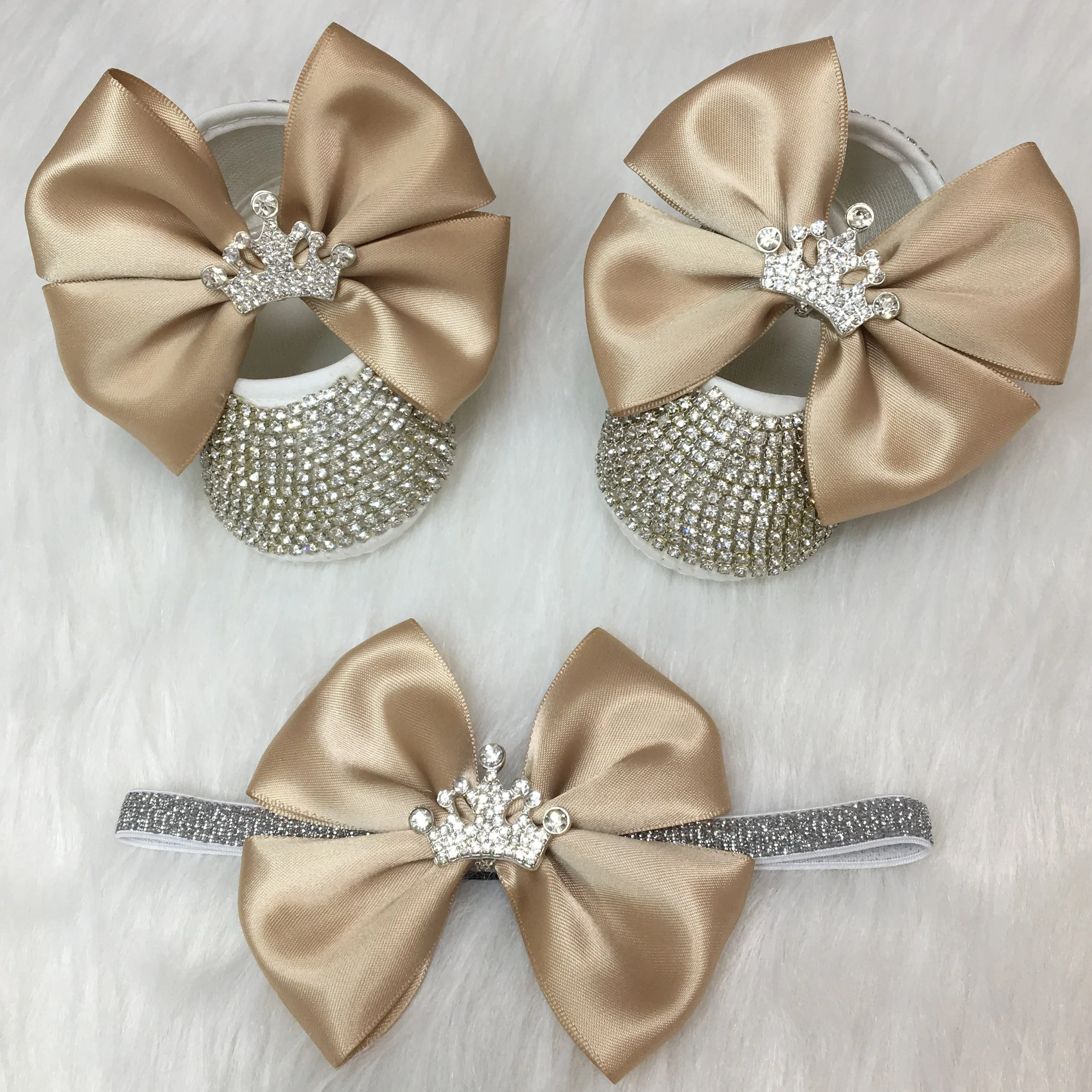 Handmade Baby Girl Crown Charm Crystal Shoes