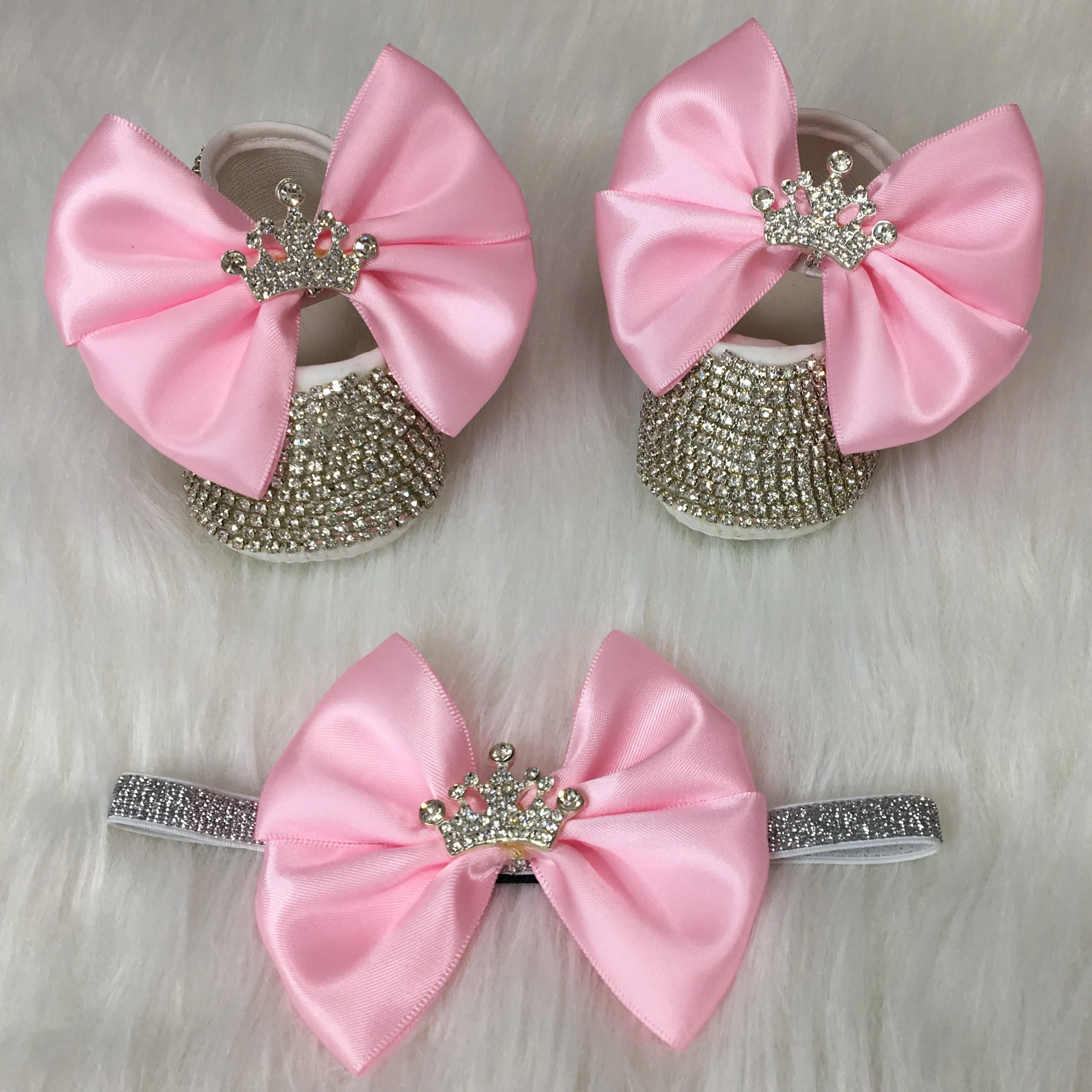 Handmade Baby Girl Crown Charm Crystal Shoes