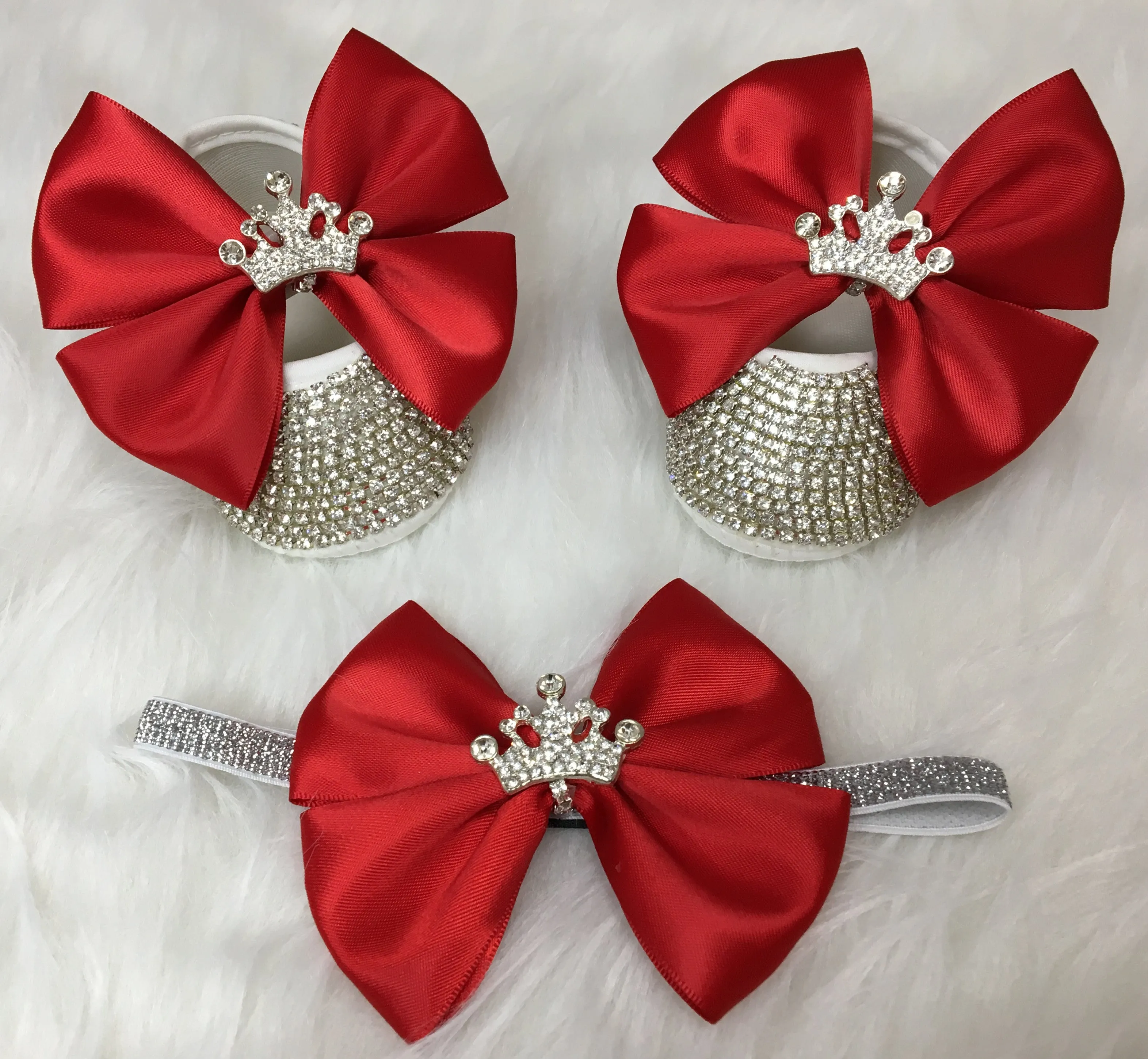 Handmade Baby Girl Crown Charm Crystal Shoes