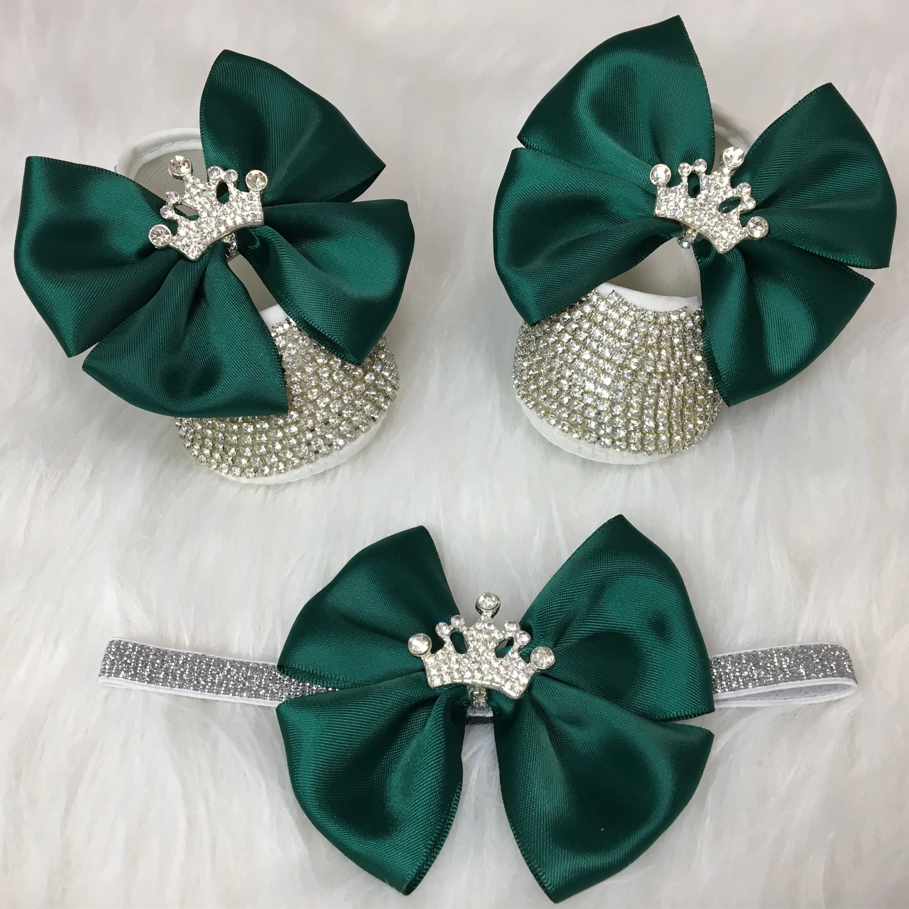 Handmade Baby Girl Crown Charm Crystal Shoes