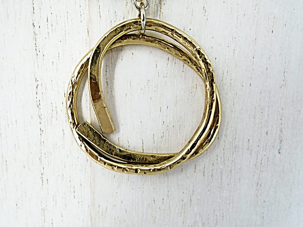 Handmade Boho Double Dangling Pendant Necklace with Hammered Texture & Howlite Turtle
